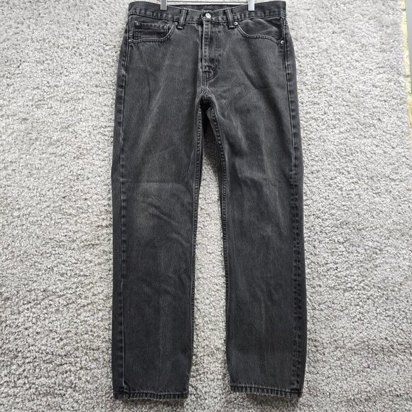 Levi’s 505 Jeans Mens 36x34 (Fits 34x31) Black Straight Denim‎ Grunge Streetwear - Picture 1 of 13